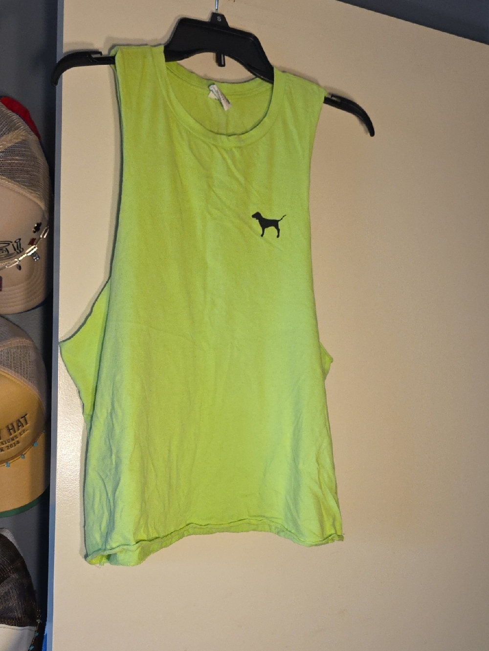 PINK Victoria's Secret Neon Lime Green Cut Off Sleeve Tee